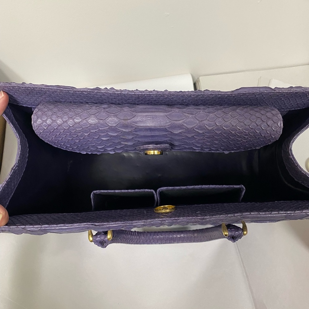 Purple Python-Embossed Structured Tote - image 4